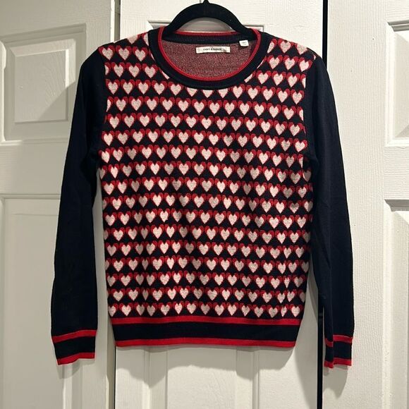 Chinti & Parker Navy/Red/White Heart Print Wool Sweater, Size Small - Picture 1 of 12
